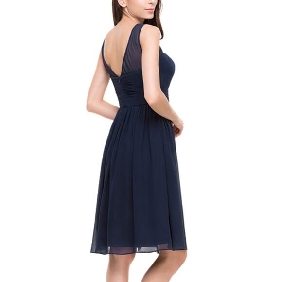 JJ's House Dark Navy Knee-Length Chiffon Bridesmaid Dress Womens 8 Fit & Flare - Picture 3 of 9